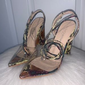 Hot, stylish, vibrant color, clear toe heels